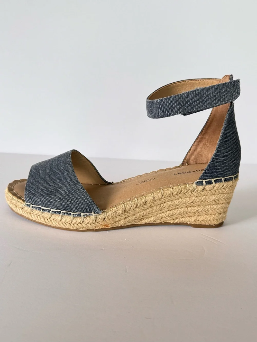 Rockport Denim Blue Espadrille Wedge Sandals Size‎ 8 Canvas Ankle Strap